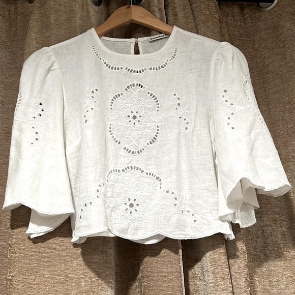Abercrombie & Fitch Embroidered White Linen Top NWT - Picture 2 of 10